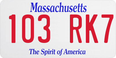 MA license plate 103RK7