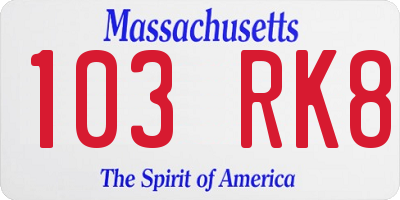 MA license plate 103RK8
