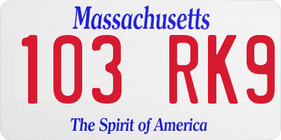 MA license plate 103RK9