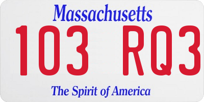 MA license plate 103RQ3