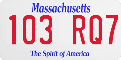 MA license plate 103RQ7