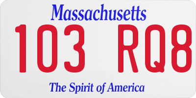 MA license plate 103RQ8