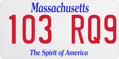 MA license plate 103RQ9