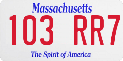 MA license plate 103RR7