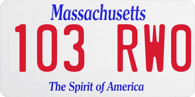 MA license plate 103RW0