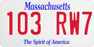 MA license plate 103RW7