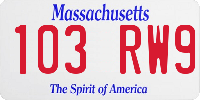 MA license plate 103RW9