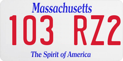 MA license plate 103RZ2