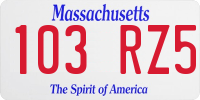 MA license plate 103RZ5