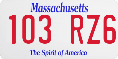MA license plate 103RZ6