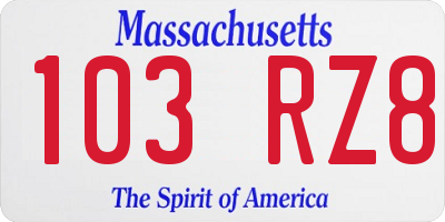 MA license plate 103RZ8