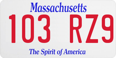 MA license plate 103RZ9