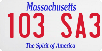 MA license plate 103SA3