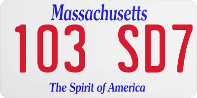MA license plate 103SD7