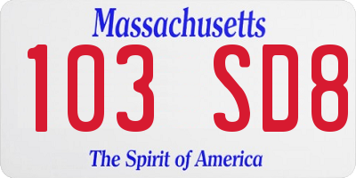 MA license plate 103SD8