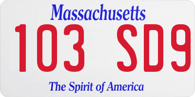 MA license plate 103SD9