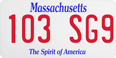 MA license plate 103SG9