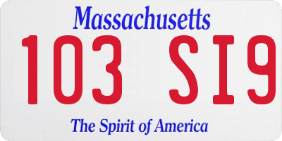 MA license plate 103SI9