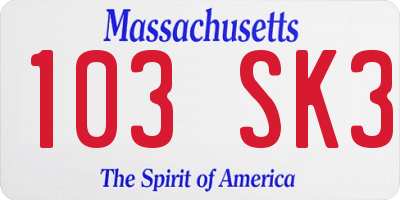 MA license plate 103SK3