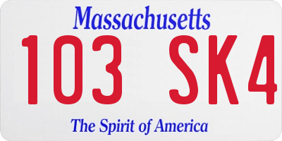 MA license plate 103SK4
