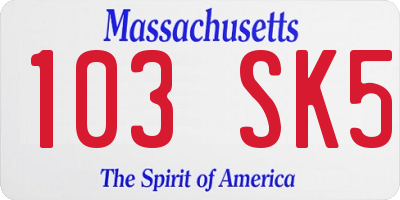 MA license plate 103SK5