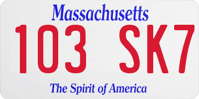 MA license plate 103SK7