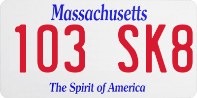 MA license plate 103SK8