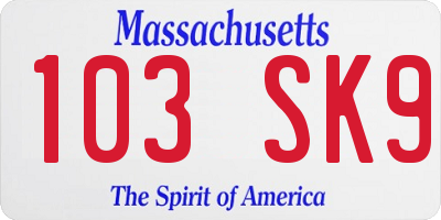 MA license plate 103SK9