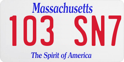 MA license plate 103SN7
