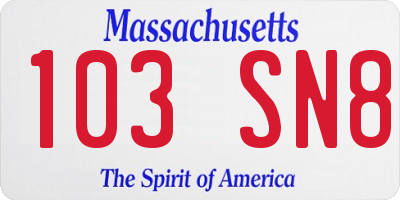 MA license plate 103SN8