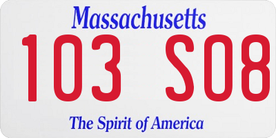 MA license plate 103SO8
