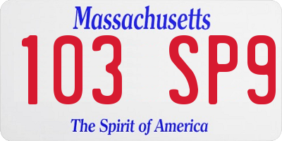 MA license plate 103SP9