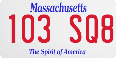MA license plate 103SQ8
