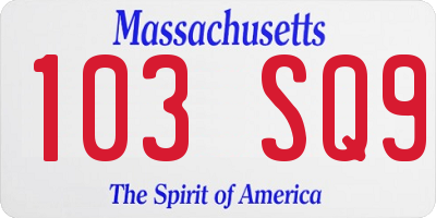 MA license plate 103SQ9