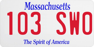 MA license plate 103SW0