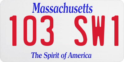 MA license plate 103SW1