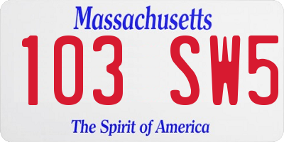 MA license plate 103SW5