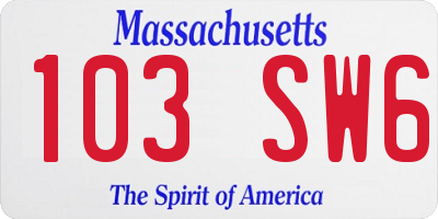 MA license plate 103SW6