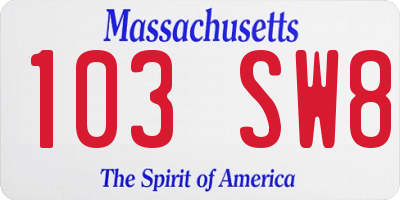 MA license plate 103SW8