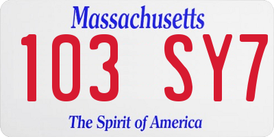 MA license plate 103SY7