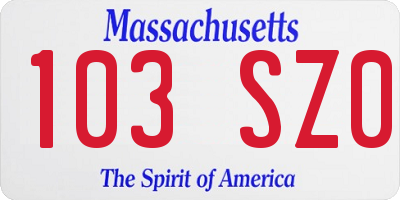 MA license plate 103SZ0