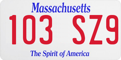 MA license plate 103SZ9