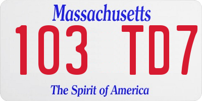 MA license plate 103TD7