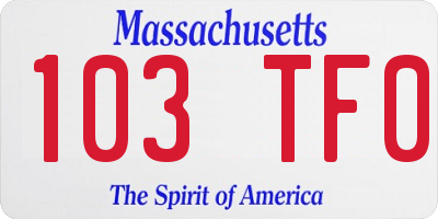 MA license plate 103TF0