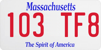 MA license plate 103TF8