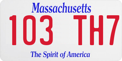 MA license plate 103TH7