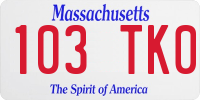 MA license plate 103TK0