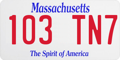 MA license plate 103TN7