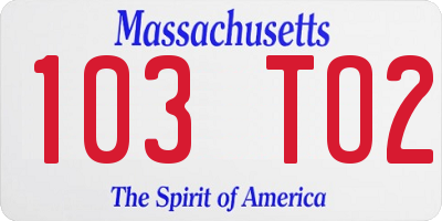 MA license plate 103TO2