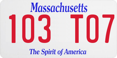 MA license plate 103TO7